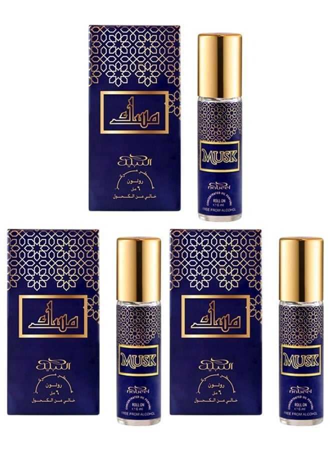 Nabeel 3 Pcs Nabeel Musk Roll-On Oil Perfume 6 ML Pure Long-Lasting Musk Attar for Men and Women - Image 1